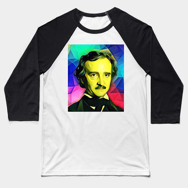 Edgar Allan Poe Colourful Portrait | Edgar Allan Poe Artwork 6 Baseball T-Shirt by JustLit